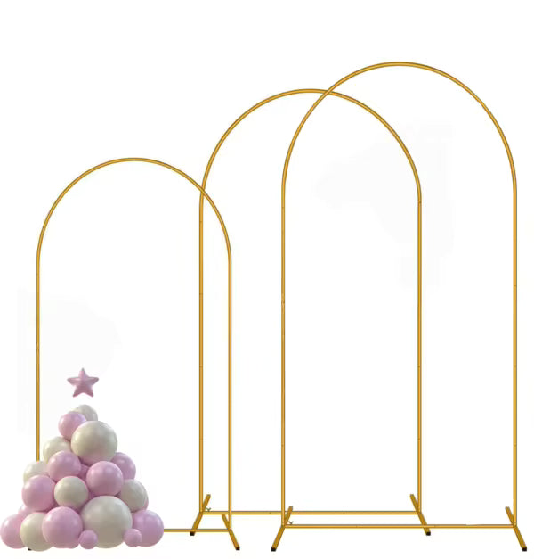 3Pack Metal Arch Backdrop Stand(7.2FT/6.6FT/6FT), Decorative Balloon Arch Stand, Easy Assembly Gold Wedding Arch, Stable Backdrop Arch Stand For Wedding Ceremony, Birthday Party