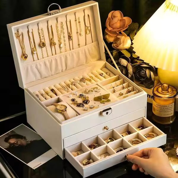 3 Layer Jewelry Box, Jewelry Holder Organizer With Jewelry Organizer Drawer, Large Jewelry Boxes & Organizer With Velvet Earring Organizer, Lockable Jewelry Holder, Unique Gifts For Women Mom (White)