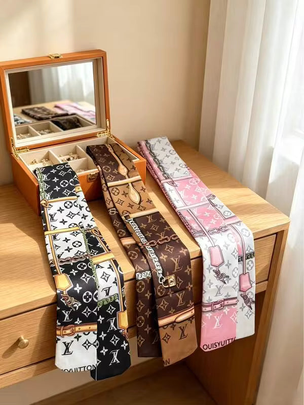 Printed Skinny Scarf Ribbon, Luxury Satin Silk Like Scarf For Handbag Handle Wrapping, Women's Hair Tie Headband Neck Scarf, Decorative Bag Charm Bow, Soft Long Ribbon Fashion Accessory For Office, Travel, Party And Vacation Styling