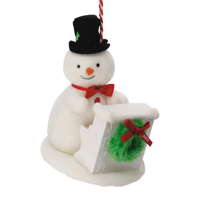 Hallmark Sing-Along Showman 20th Anniversary Snowman 2023 Fabric Hallmark Ornament