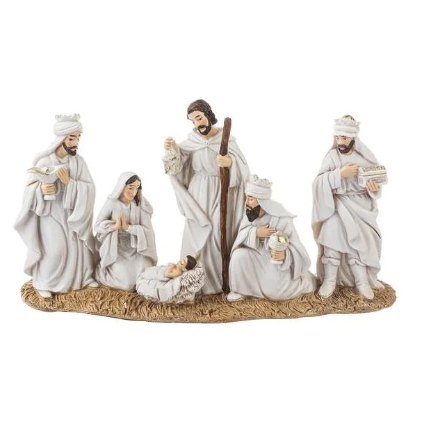 Holy Family with Three Kings White Nativity Figurine