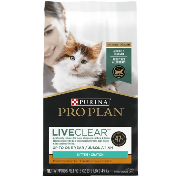 Purina Pro Plan Specialized Allergen-Reducing LiveClear Chicken & Rice Dry Kitten Food, 3.2lb