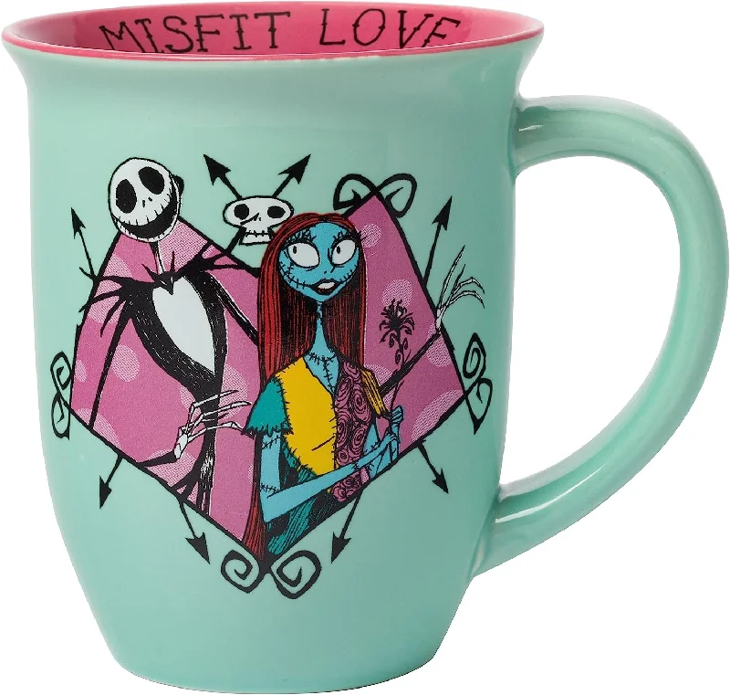 Silver Buffalo Disney Nightmare Before Christmas Jack and Sally Misfit Love Wide Rim Ceramic Mug, 16 Ounces