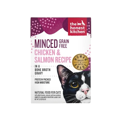 The Honest Kitchen Cat Minced Chicken & Salmon Recipe in Bone Broth