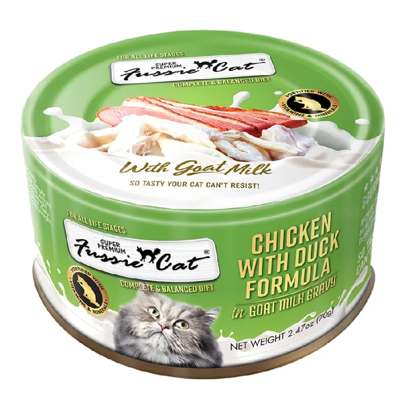 Fussie Cat Wet Cat Food Grain Free Super Premium Chicken with Duck Formula in Goat Milk Gravy 2.47oz Can Single