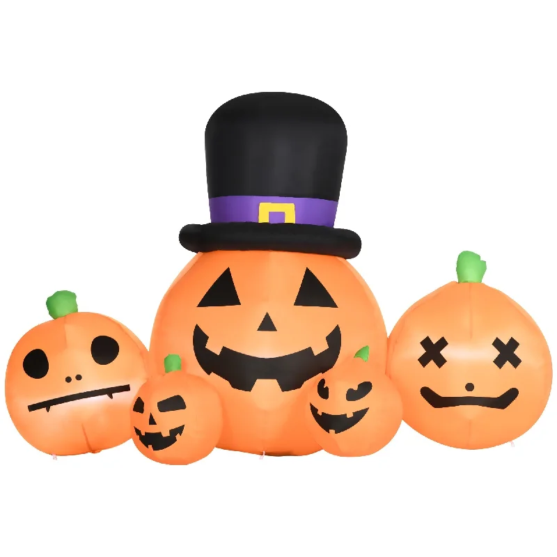 6ft Inflatable Halloween Large Pumpkin in Hat with Four Small Pumpkins