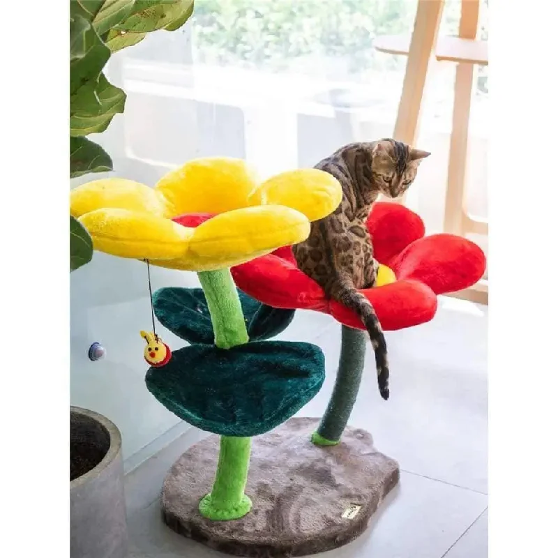 Colorful beautiful flower cat tree climbing frame cozy cats nest scratching