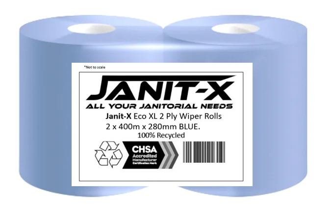 Janit-X Eco 100% Recycled XXL Forecourt Wiper Rolls Blue 2 x 400m x 280mm