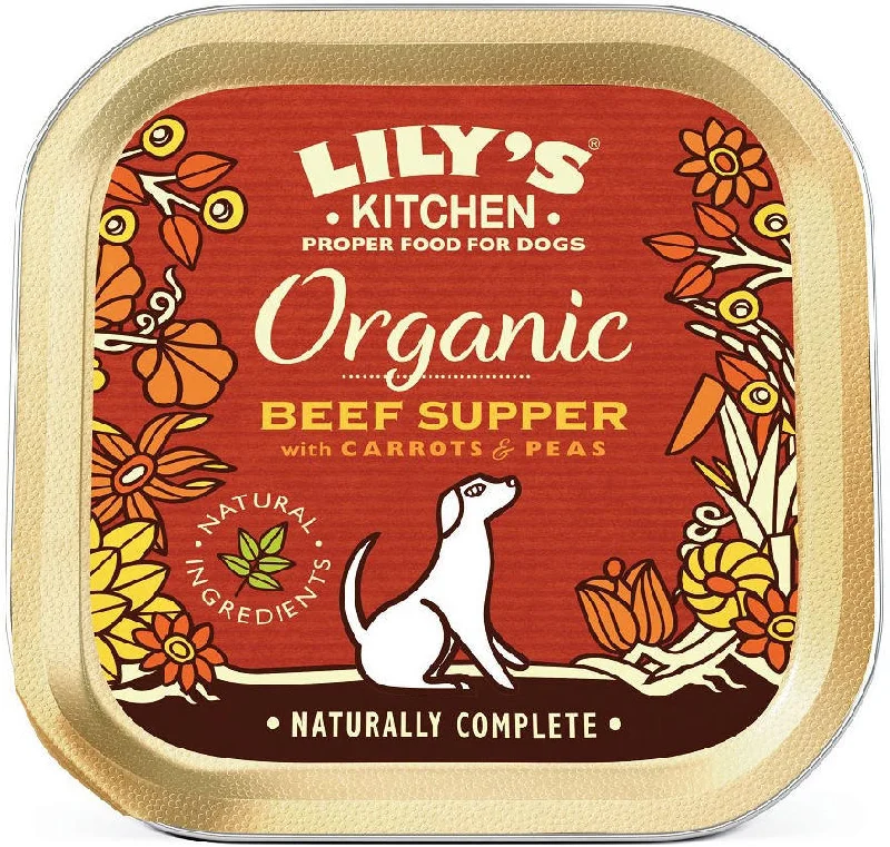 LILY'S KITCHEN Organic Supper Conservă pentru câini, cu vită şi morcovi 150g