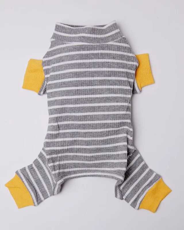 Nice-in-Stripes Grey + Yellow Ribbed Dog Onesie (FINAL SALE)