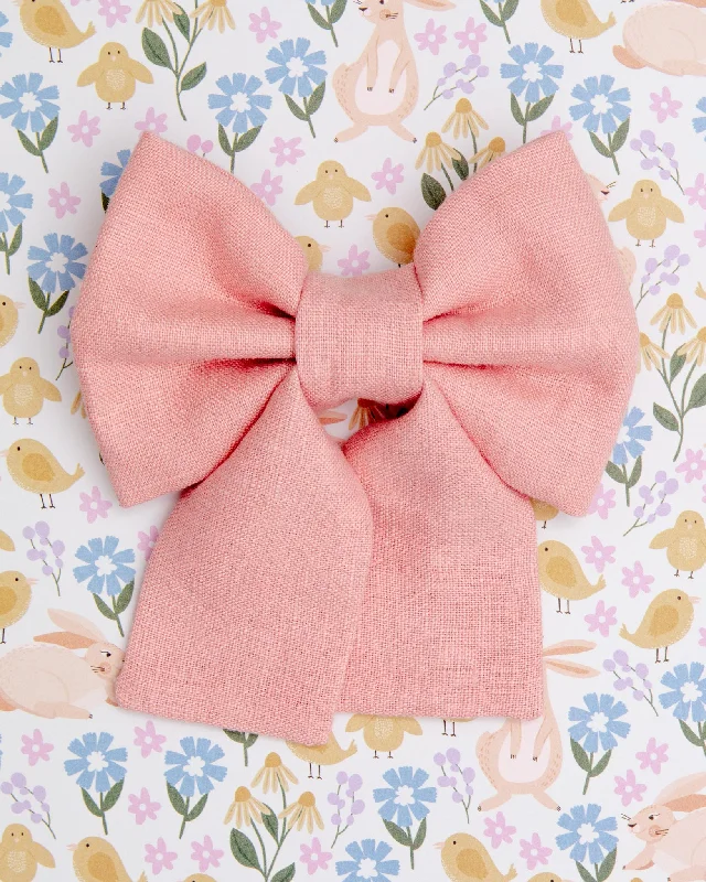 Peach Pink Linen Dog Sailor Bow Tie<br>Made in the USA)