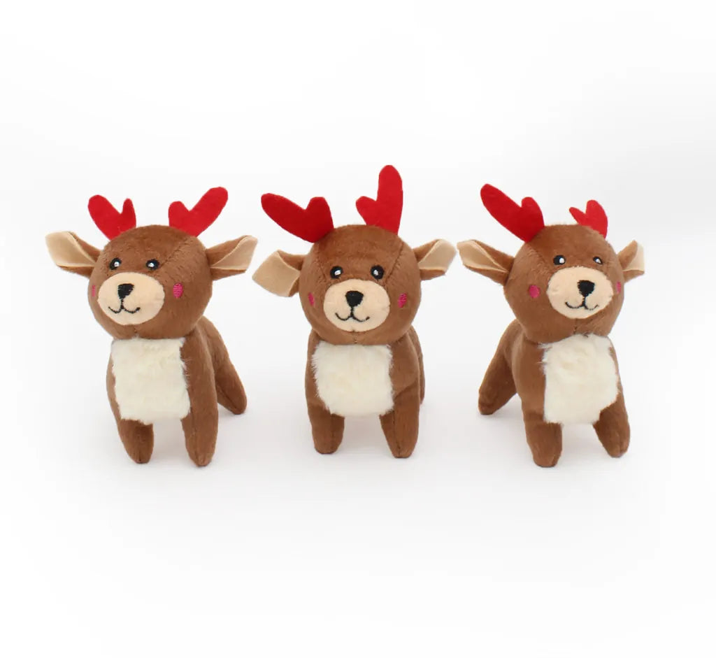 Zippy Paws Miniz Squeaker Dog Toys - 3-Pack - Reindeers