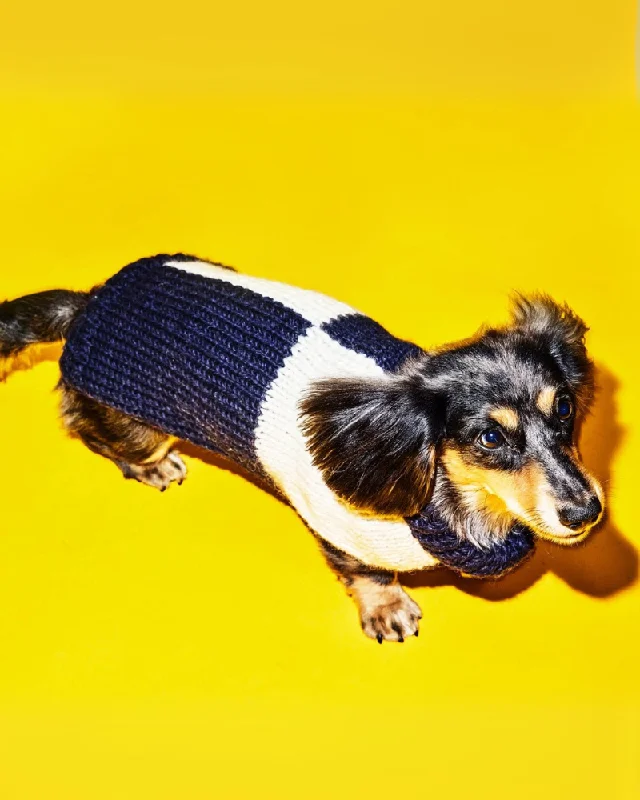 Hand Knit Checkered Wool Dog Sweater (Navy & White)